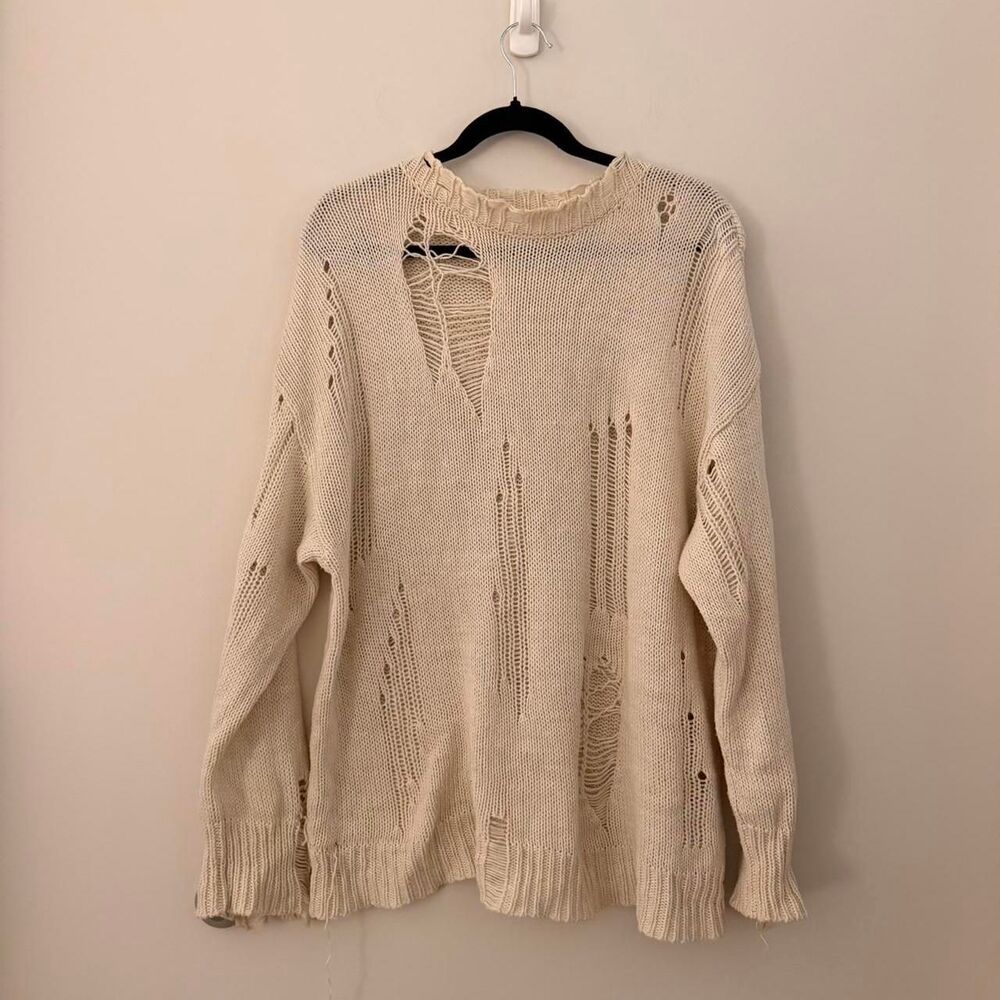 BDG Urban Outfitters cream distressed shredded knit oversized sweater size S